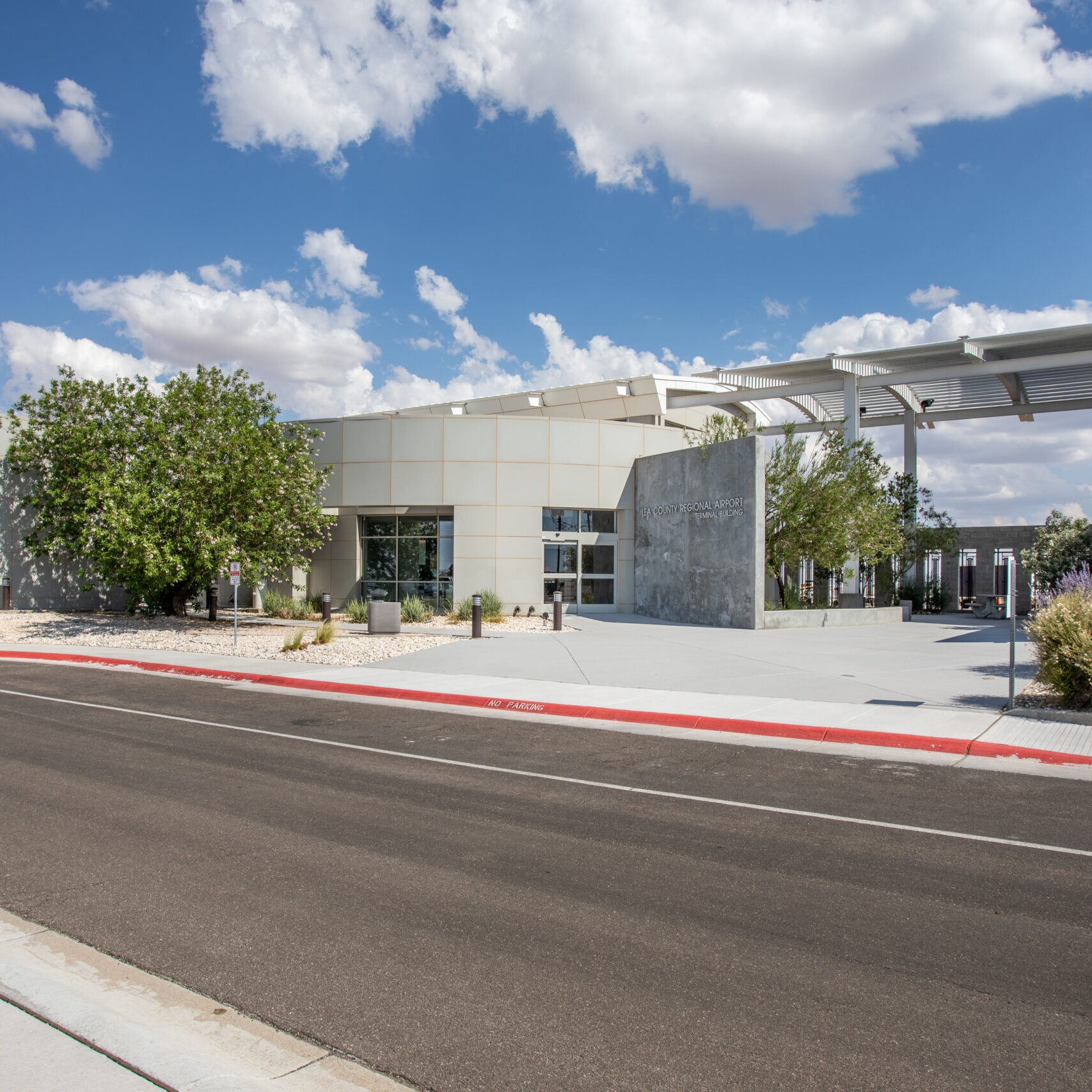 Lea County Regional Airport terminal as seen from the parking lot